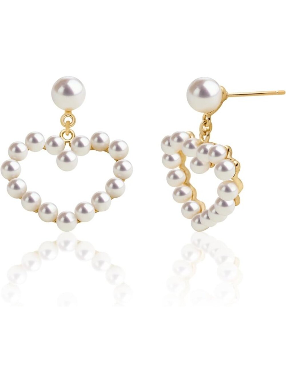 Elegant Freshwater Pearl Heart Dangle Earrings for Women, 14K Gold Plated